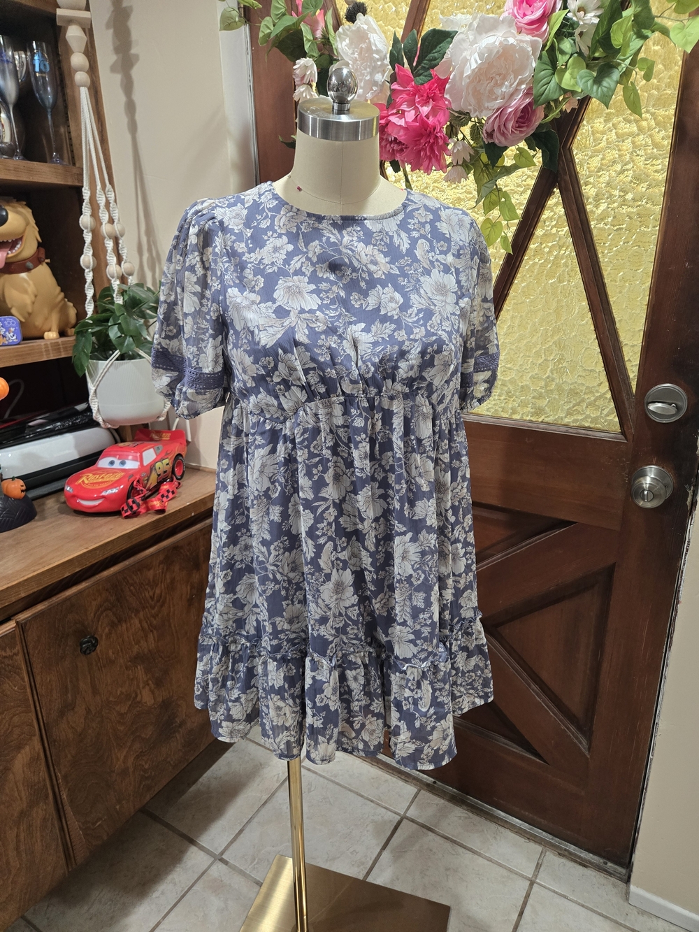 NWT Forever 21 Blue Floral Babydoll Mini Dress